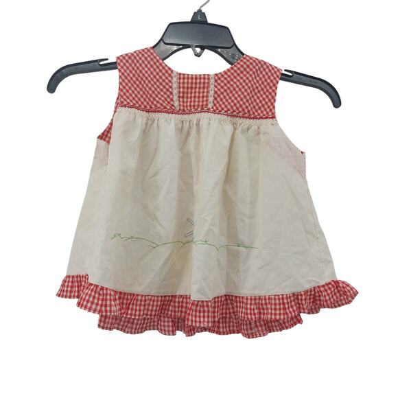 Vtg Girls Red White Gingham Baby Dress Smocked Sleeveless - Picture 1 of 15